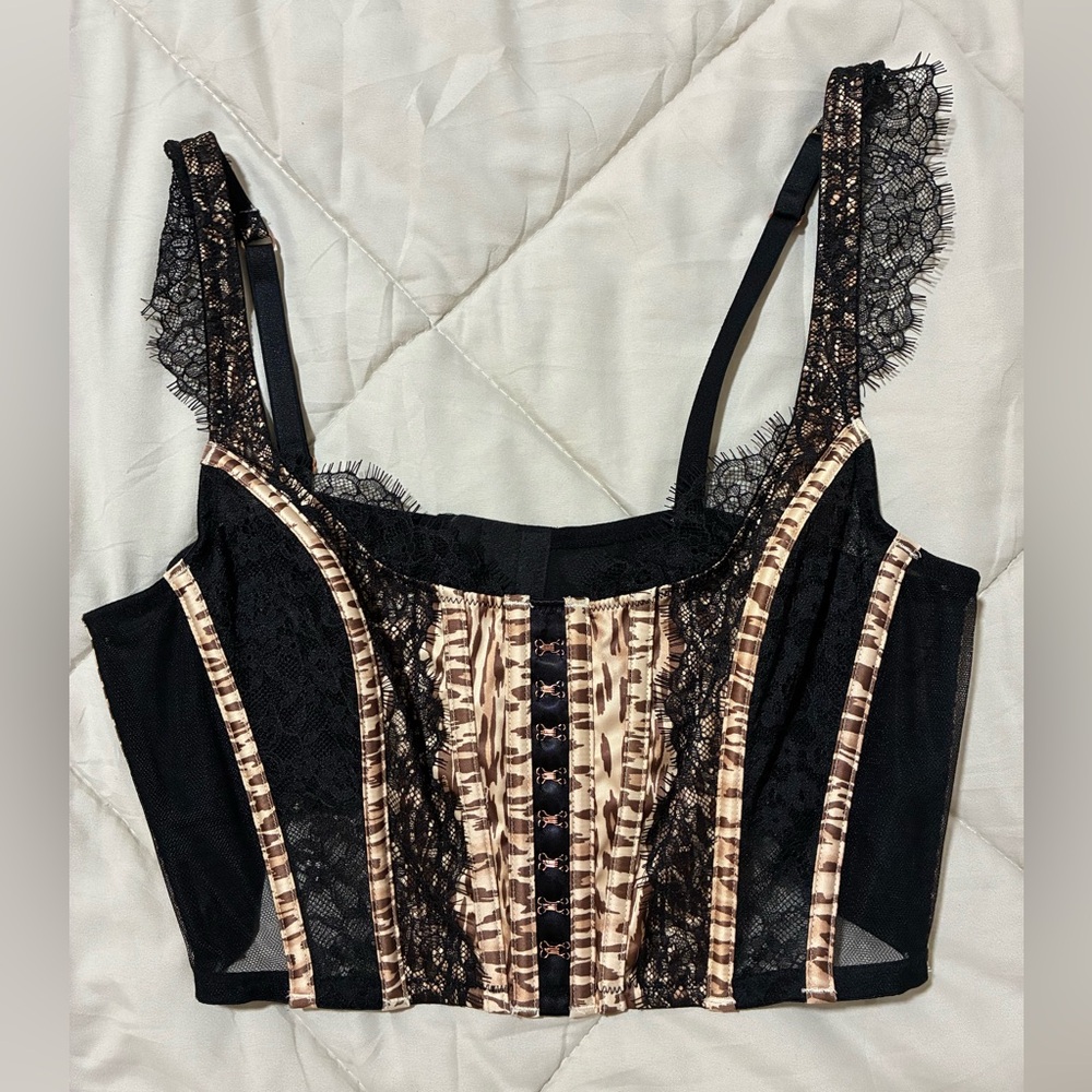 Victoria's Secret Black and Tan Lace Corset